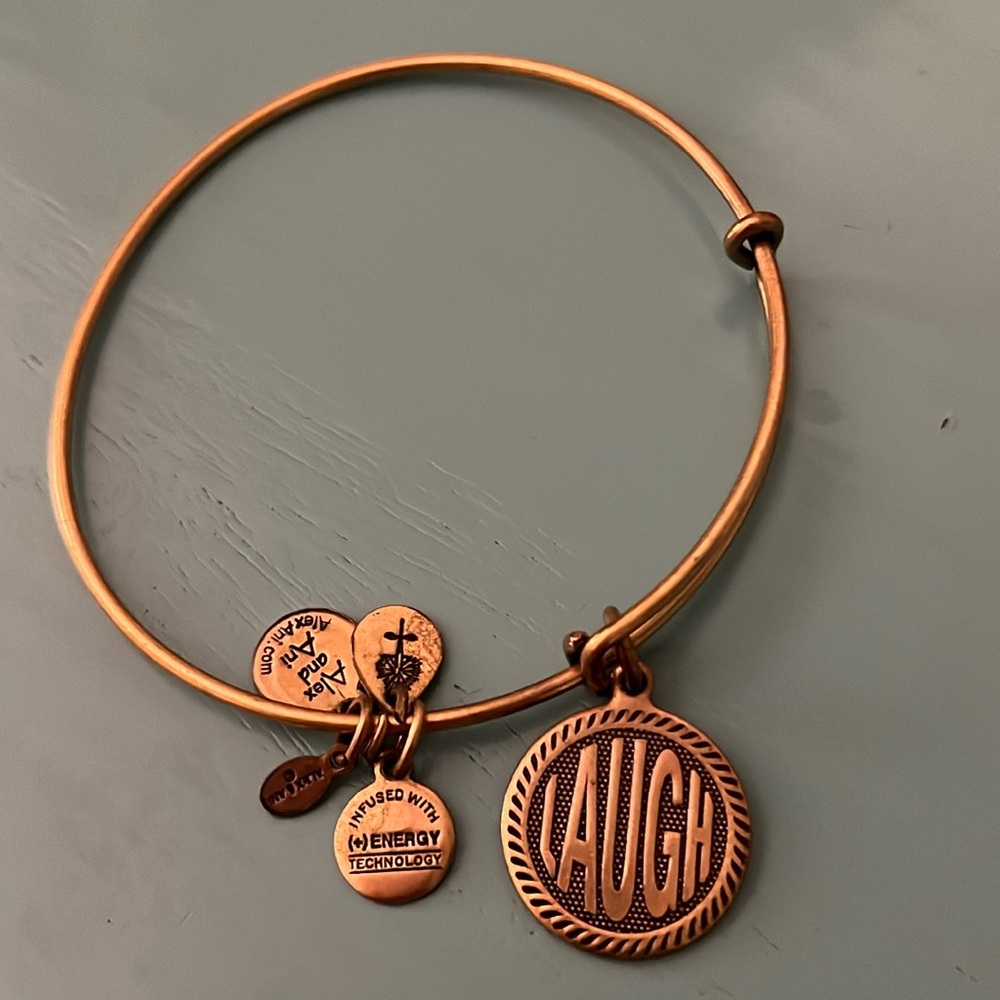 Alex and Ani “Laugh” Charm Bangle – Antique Gold Positivity Bracelet